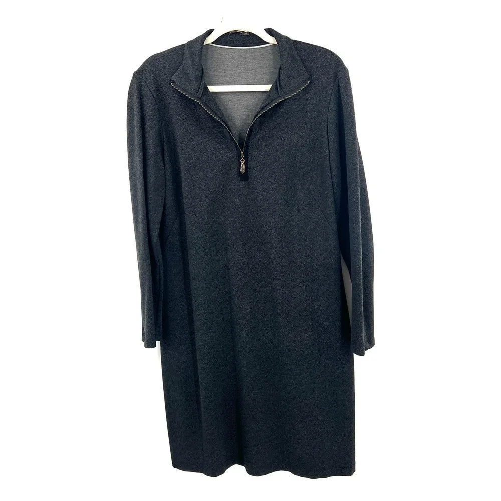 J. Mclaughlin 1/4 zip speckled black long sleeve scuba dress sheath preppy XL - Picture 4 of 13